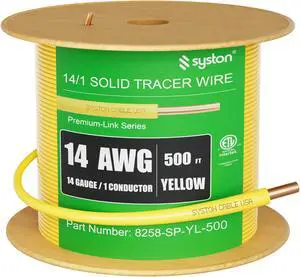 SYSTON CABLE TECHNOLOGY 14 AWG Tracer Wire,Direct Burial, Solid Bare Copper, Underground,Yellow 500ft