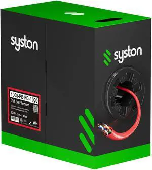 SYSTON CABLE TECHNOLOGY CAT 5E Ethernet Bulk Cable, 350MHz, 24/4pr Solid CU, CMP, Indoor/Outdoor 50 ft. White 1000 ft. Red
