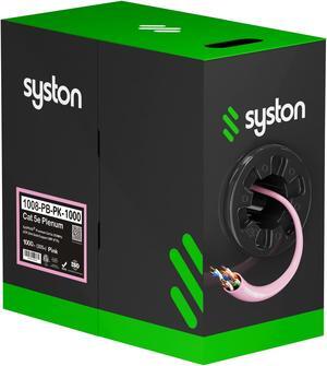 SYSTON CABLE TECHNOLOGY CAT 5E Ethernet Bulk Cable, 350MHz, 24/4pr Solid CU, CMP, Indoor/Outdoor 50 ft. White 1000 ft. Pink