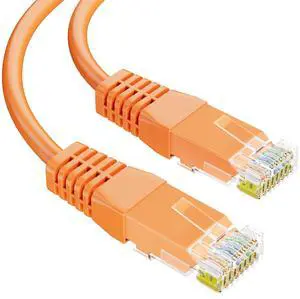 SYSTON CABLE TECHNOLOGY Cat6e Ethernet Internet Cable Patch  600MHz 23AWG 4pr UTP Solid Bare Copper Wire Indoor/Outdoor PoE PC Laptop, CMR Riser-Rated Sunlight Resistant RoHS UL Orange 10 ft.