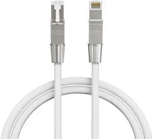 SYSTON CABLE TECHNOLOGY Cat8 Ethernet Cable Patch  2000MHz 2GHz 40GB Solid Bare Copper S/FTP Braided Shielded, 22/4 22 AWG 4 Pair CMR CL2R FT4, Network LAN Cable for Indoor/Outdoor White 10 ft.