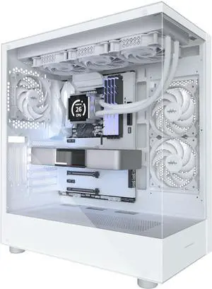 MUSETEX PC CASE ATX 3 Non-LED Fans Pre-Installed, Type-C Mid Tower Computer Case with Full View Dual Tempered Glass, Gaming PC Case,White(K2)
