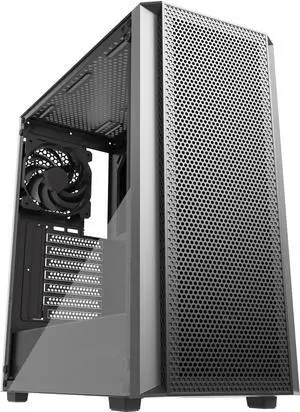 ATX PC Case, Mid Tower Gaming PC Case with Mesh Front Panel, 4 Fans Preinstalled USB 3.0 Tempered Glass Computer Case, Black Computer Case (P5)