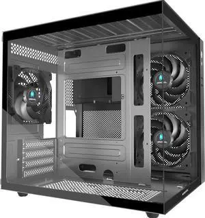 MATX PC Case,270° Panoramic Tempered Glass Panel Gaming PC Case,3 Fans Pre-Installed Micro-ATX Computer Case,USB 3.0,Black(V3)