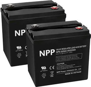 2 Pack NP6-225Ah AGM Rechargeable Batteries with T16A Terminal  Replacement for V6-225 Lead-Acid Battery