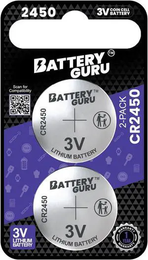 CR2450 3V Car Key Battery Pack of 2