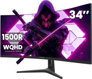 CRUA 34Inch Ultrawide Gaming Monitor, WQHD(3440*1440P)144Hz/165Hz Curved Monitor,1500R, 99% sRGB, Computer Monitor That Support AMD Freesync, HDMI 2.1 & Displayport 1.4,Wall Mountable Installs-Black