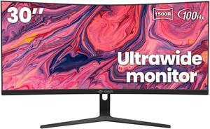 CRUA 30" Curved Gaming Monitor, 100Hz Ultrawide Computer Monitor, WFHD(2560*1080P)VA Screen,21:9,1500R,99%sRGB, PC Monitors Support FreeSync, With HDMI/DP, Support Wall Mount- Black