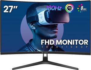 CRUA 27" 144Hz/180Hz Curved Gaming Monitor, FHD 1080P VA Screen 1800R Computer Monitors, 1ms(GTG) with FreeSync, Low Motion Blur, DisplayPort, HDMI, Support Wall Mount Install- Black