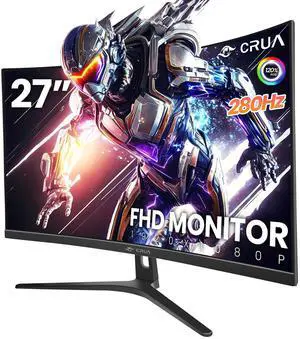 CRUA 27 Curved Gaming Monitor  280Hz FHD 1920×1080 VA Panel, 1800R Curvature, 120% sRGB Wide Color, FreeSync, Low Blue Light, HDMI 1.4 & DP 1.2, VESA Mount Ready  Black