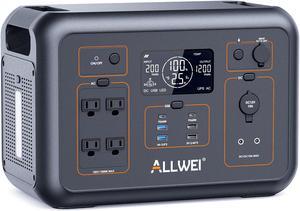 ALLWEI LiFePO4 Portable Power Station 1200W, 1008Wh Solar Generator with UPS Mode, 1.5Hrs Fast Charge, 4 AC Outlet(Surge 2400W), Power Battery Generator for CPAP Camping