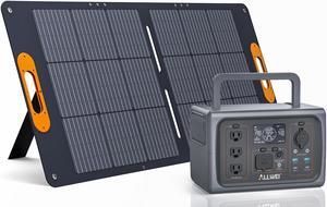 ALLWEI 500W Solar Generator with 100W Solar Panel, 512Wh LiFePO4 Portable Power Station with 3 AC Outlets(1000W Surge), Battery Generator for RVs Outdoor Camping CPAP Home Backup Power Outage
