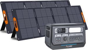 ALLWEI LiFePO4 Solar Generator 2400W with 2x 200W Solar Panels, 2048Wh Portable Power Station, Fast Charge in 1.5H, 4 AC Outlet, Home Battery Backup for RV Outdoor Camping Emergency Power Outage