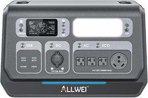 ALLWEI LiFePO4 Portable Power Station 2400W, 2048Wh Solar Generator with UPS Mode, 1.5Hrs Fast Charge, 4 AC Outlet(Surge 4800W), Outdoor Battery Generator for RV Camping Home Backup Emergency