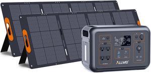 ALLWEI LiFePO4 Solar Generator 1200W with 2 * 200W Solar Panel, 1008Wh Portable Power Station, Fast Charge in 1.5H, 4 AC Outlet, Solar Power Battery Generator for CPAP RV Outdoor Camping Home Use