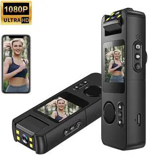 128GB 180° Rotate Mini Body Camera - 4K HD Wearable Camcorder with Night Vision - Long Battery Life Audio Video Camera for Daily Records