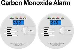2 Pack Carbon Monoxide Alarm with LCD Digital Display, Replaceable Battery-Operated, Comply with UL2034