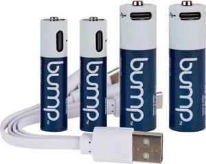 Bump 2 AA + 2 AAA 1.5V Rechargeable Lithium-Ion Batteries 4-Pack  High Output, Fast USB-C Charging, Long-Lasting for Remotes, Toys, Keyboards  Charger Cable Included