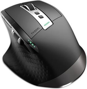 Rapoo MT750 Multi-Device Wireless Mouse, 4 Adjustable DPI Rechargeable, Multi-Device (3 Bluetooth + USB) Programmable Ergonomic Mouse with Side Roller, Laser Mouse for Laptop Desktop PC