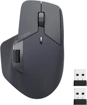 Rapoo MT760 Multi-Device Wireless Mouse, Bluetooth 5.0/3.0 + 2.4GHz Tri-Mode Connection, Support 4 Devices, M+ Cross-Computer Technology, 11 Programmable Buttons, 90 Days Battery Life, Matte Black