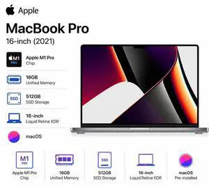 Apple MacBook Pro 16" (2021) - Space Grey (Apple M1 Pro Chip / 512GB SSD / 16GB RAM) - EN/FR - Bilingual Keyboard - with Free multi adapter Apple MacBook Pro 16" (2021) - Space Grey (Apple M1 Pro Chip / 512GB SSD / 16GB RAM) - EN/FR - Bilingual Keyboard - with Free multi adapter