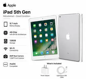 Apple iPad 5th Generation 9.7" Retina Display / 128GB Storage / Wi-Fi / Silver Apple iPad 5th Generation 9.7" Retina Display / 128GB Storage / Wi-Fi / Silver