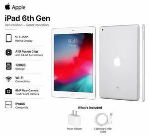 Apple iPad 6th Generation 9.7" Retina Display | 128GB Storage / Wi-Fi / Silver Apple iPad 6th Generation 9.7" Retina Display | 128GB Storage / Wi-Fi / Silver