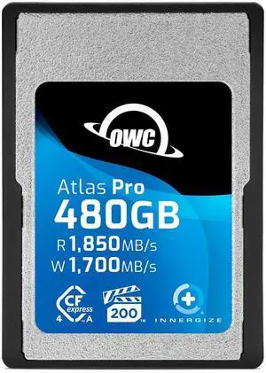 OWC 480GB Atlas Pro High Performance Cfexpress 4.0 Type A Memory Card Professional Grade, up to 1850MB/s Read and 1700MB/s Write Speed, Type A to Type B Adapter Included