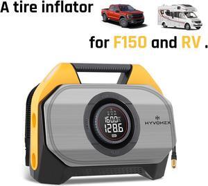 HYVOHEX Optimus T8 Tire Inflator Portable Air Compressor for Heavy-duty Vehicle, Cordless Air Pump for Car & Inflatables with 19200 mAh Battery, 100% Duty Cycle & Dual Cylinder Bike Pump,Yellow