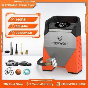 ETENWOLF S3C Portable Car Inflator Pump 7800mAh 160 PSI Wireless Tire Compressor LED Light Electric Air pump Tools Powerbank