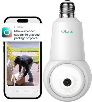 LUNA HOME 2K Light Bulb Security Cameras Wireless Outdoor Indoor 360° Pan & Tilt 2K Full Color Day/Night, Motion Detection, Two-way Audio, 2.4GHz Wi-Fi, Smart Contextual AI Alerts