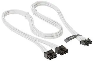 SEASONIC Native 600 W PCIe 5.0 / Gen 5 12VHPWR PSU Cable, 2X 8-Pin - 16-Pin  ,Supports 40 Series Graphics Cards - White
