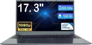 MTWZMM 17 inch Laptop, 8GB RAM 256 SSD, Celeron N5095(Up to 2.9GHz), 17.3 inch FHD Display, WiFi, Bluetooth 4.2, USB 3.0, Webcam, For Students and Business 8GB/512GB FHD