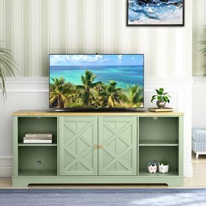 Festivo 70 Inch Extra Wide TV Stand Console W/2 Swing Magnet Doors for TVs up to 80"-Green