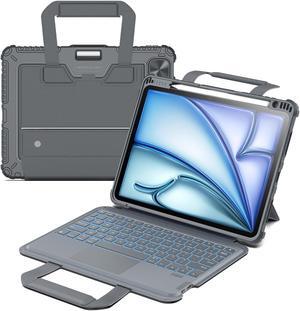 Nillkin Carry Go Keyboard Case for iPad Air 11-inch (M3/M2)& Air 5th/4th Generation with Handle, iPad Pro 11(1st/2nd/3rd/4th Gen) Rugged Case with Detachable Keyboard, Trackpad, 7-Color Backlit, Gray