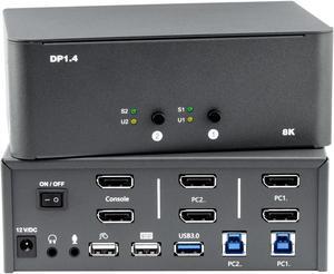 KVM Switch 2 Monitors 2 Computers, 8k Displayport Switch with USB 3.0, Jack, 2 Computers Share a Set of Keyboard, Mouse, Support Windows/Mac/Linux (Dual Monitor)