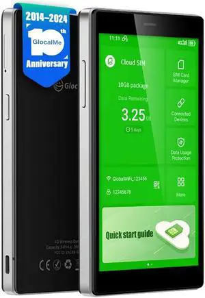 GlocalMe G4 Pro 4G LTE Mobile Hotspot Device with 5" Touch Screen, Portable WiFi Hotspot for Travel, No SIM Card Needed, 10 Connected Devices, Global 1GB Data, Pocket WiFi Travel Router(G4 Pro Black)