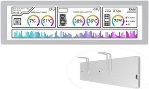 waveshare 8.8 inch USB Monitor, 1920 x 480 Resolution,PC Case Secondary Screen/Desktop RGB Ambient Screen, IPS Panel, with Music Spectrum Analysis Function, Type-C Interface, CNC Metal Case, Silver