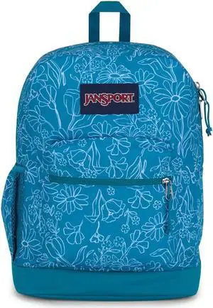 JanSport Cross Town Plus Backpack - Large Main Compartment, Side Water Bottle Pocket, 15-Inch Padded Laptop Sleeve - Delightful Daisies Green