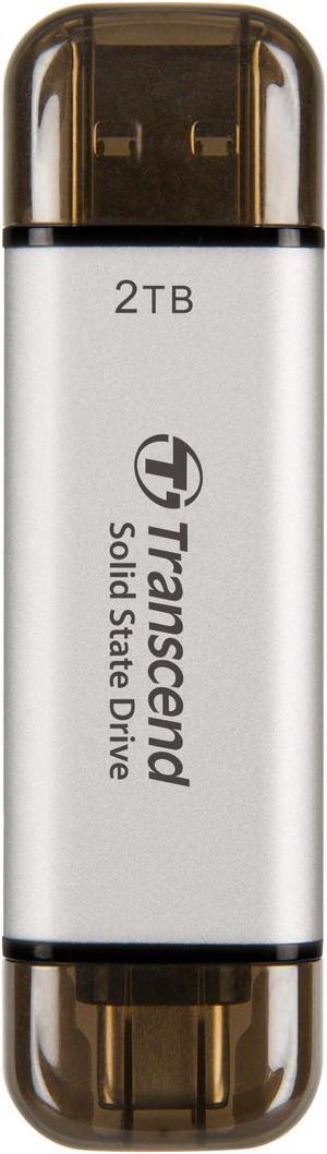 Transcend 2TB ESD310S, 2-in-1 Dual USB SSD, Up to 1050 MB/s, Type A and C, Compatible w/iPhone/Android Phone/iPad/Tablet/Windows/Mac, Silver - TS2TESD310S