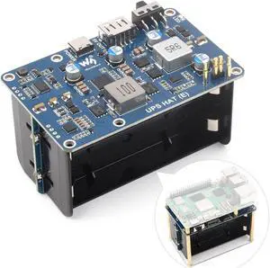 Waveshare UPS HAT (E), Compatible with Raspberry Pi 5/4B/3B+, Bi-Directional Fast Charging, 5V 6A Output, Pogo Pins Connector