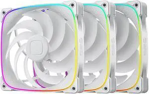Geometric Future Squama 2503 RGB PWM Fan - 140mm - 3 Pack - Performance & Silent Balance - Dual Lighting Loop - 5V 3pin addressable RGB - 4pin PWM - White(GEO-S2503W-14T)