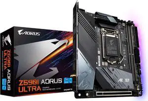 GIGABYTE Z590I AORUS ULTRA (LGA 1200/Intel Z590/Mini-ITX/Dual M.2/PCIe 4.0/USB 3.2 Gen2X2 Type-C/Intel WIFI 6/Intel i225V 2.5GbE/ Gaming Motherboard)
