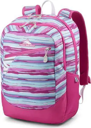 High Sierra Outburst 2.0 Carry-On Daypack Book Bag with Padded Laptop Tablet Sleeve, 360 Degree Reflectivity, Fits Most 15.6" Laptops, 28L, Watercolor Stripes