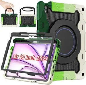 ROISKIN for iPad Air 13 Inch Case (M3 2025/M2 2024) for Kids with HD Screen Protector, 360 Kickstand,Handle, Shoulder Strap, Pen Holder, Rugged Heavy Duty Military Drop Protection Case for iPad Air 13