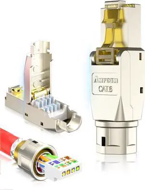 AMPCOM STP CAT6 RJ45 Connector Zinc-Alloy Tool-Free Ethernet Field Termination Modular Plug -12 Pack