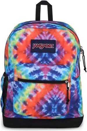 JanSport Cross Town Plus Backpack - Large Main Compartment, Side Water Bottle Pocket, 15-Inch Padded Laptop Sleeve - Red/Multi Hippie Days