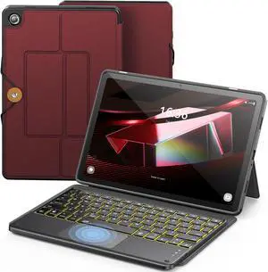 INFILAND Keyboard Case for Samsung Galaxy Tab A9 Plus 5G with 7-Color Backlight & High Precision Trackpad, Slim and Portable Detachable Folder Style Keyboard Case for Tab A9 11 inch, Burgundy