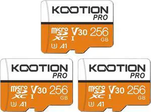 KOOTION 256GB Micro SD Card 3Pack,TF Card Micro SDXC Memory Card V30 A1 App Performance High Speed microSD Card, U3, V30, A1