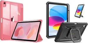 Fintie Hybrid Clear Case for iPad 10th Generation 10.9 Inch 2022 + [Tuatara Magic Ring] 360 Degree Rotating Grip Stand Cover